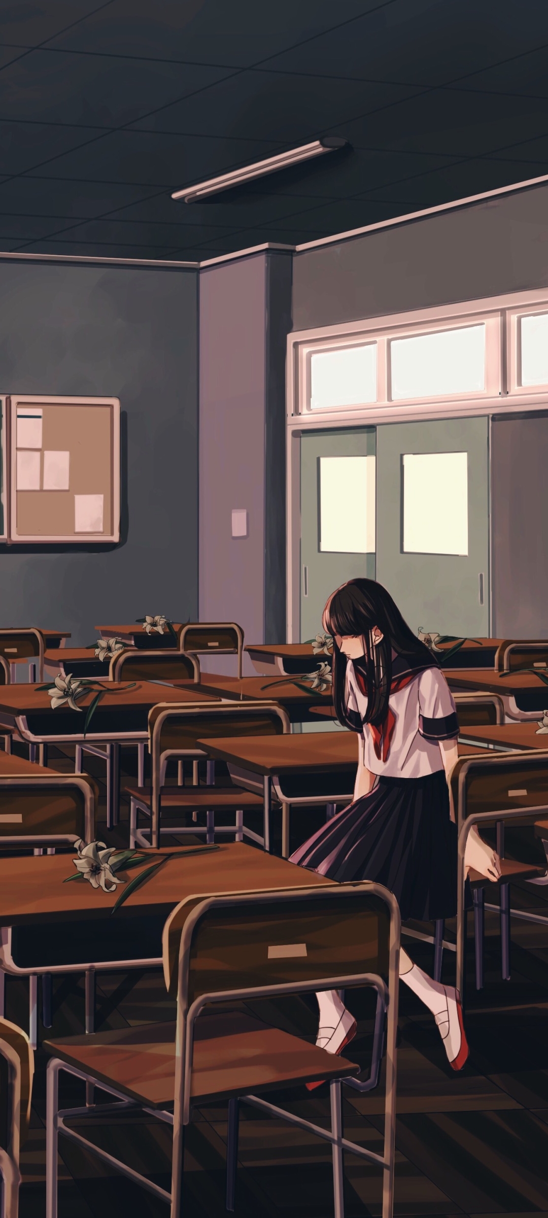 Download mobile wallpaper Anime, Original, Black Hair, Long Hair, Classroom for free.