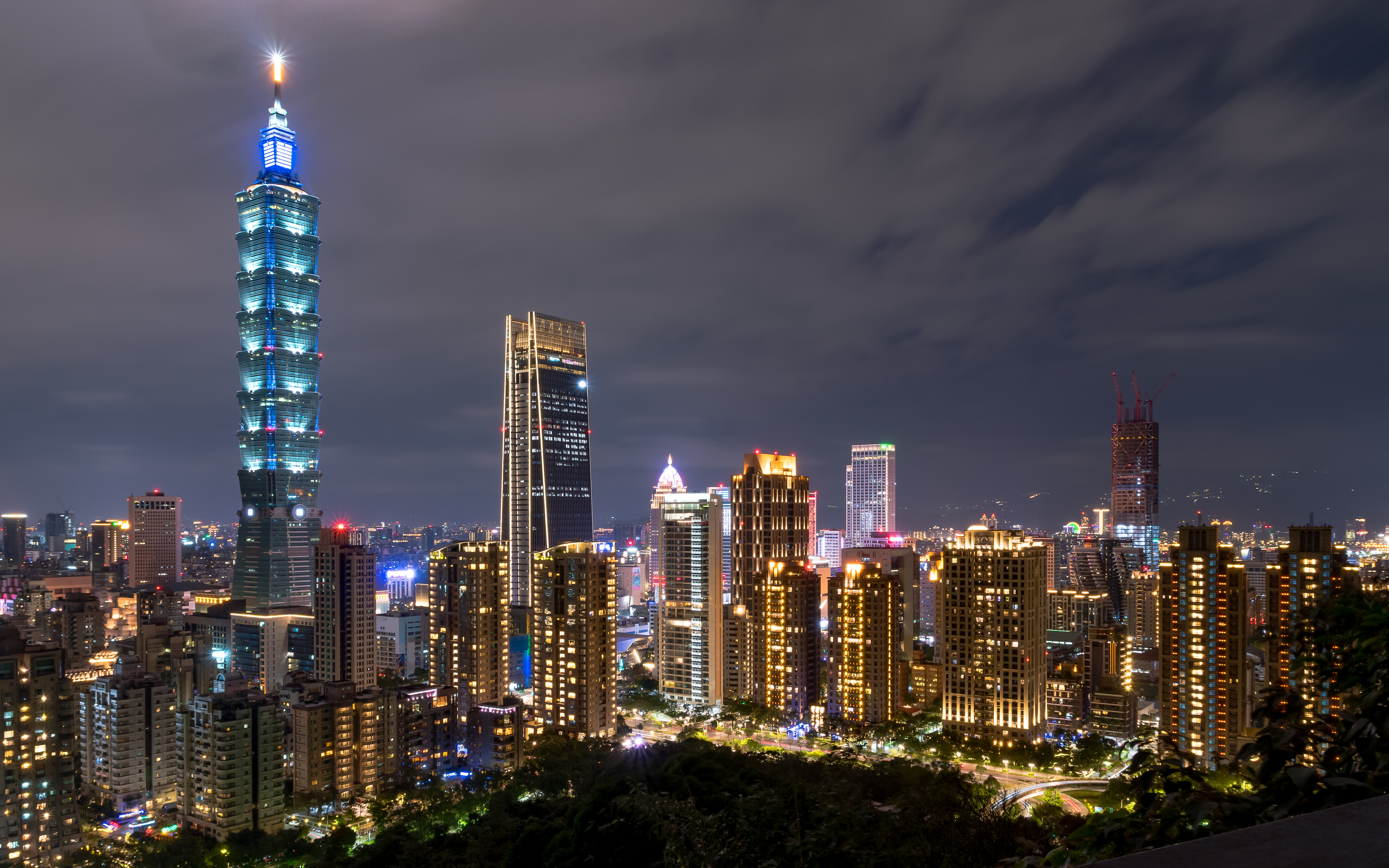 Скачать обои бесплатно Тайбэй, Тайвань, Здания, Вид Сверху, Города, Огни, Ночной Город, Архитектура картинка на рабочий стол ПК