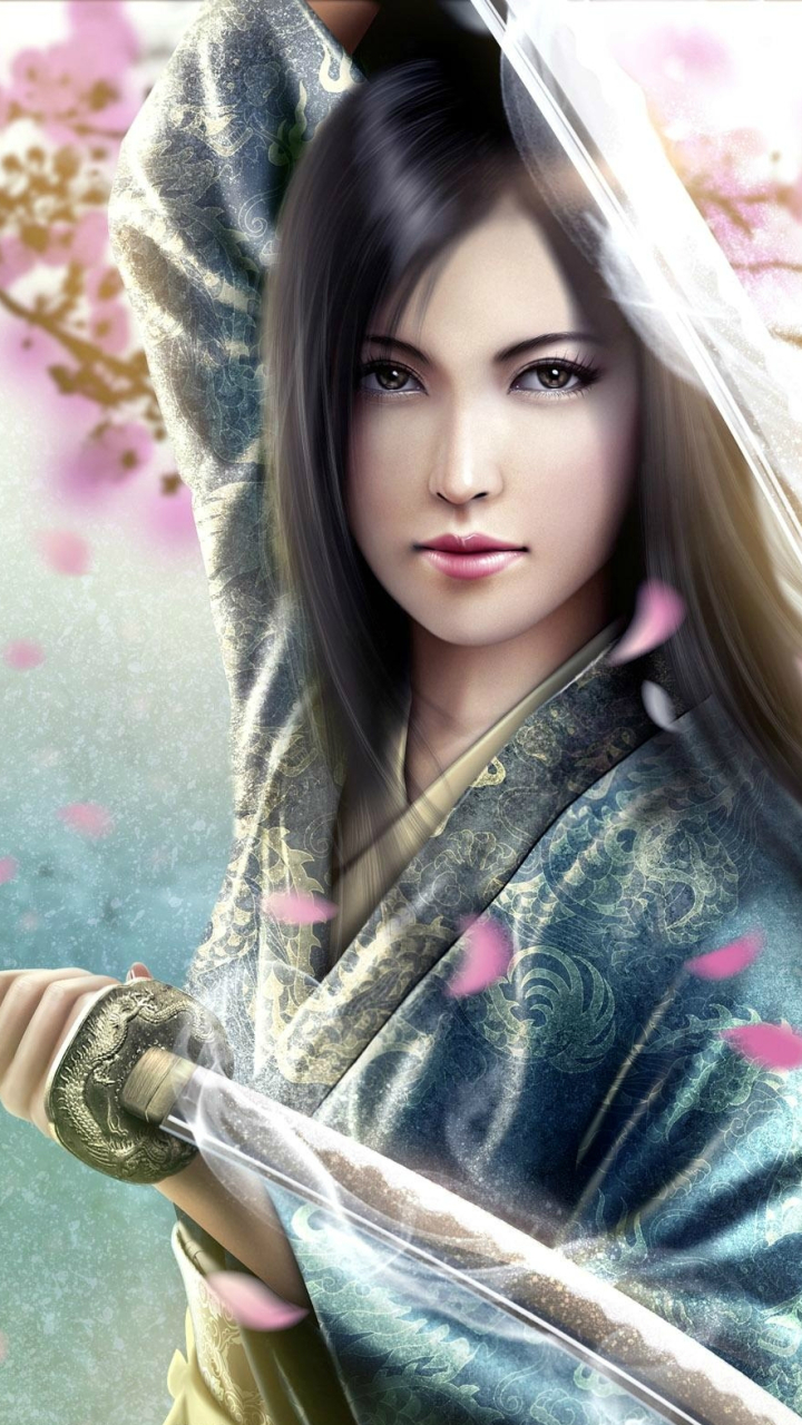 無料モバイル壁紙ファンタジー, 剣, 桜の花, アジア人, 五輪伝説をダウンロードします。