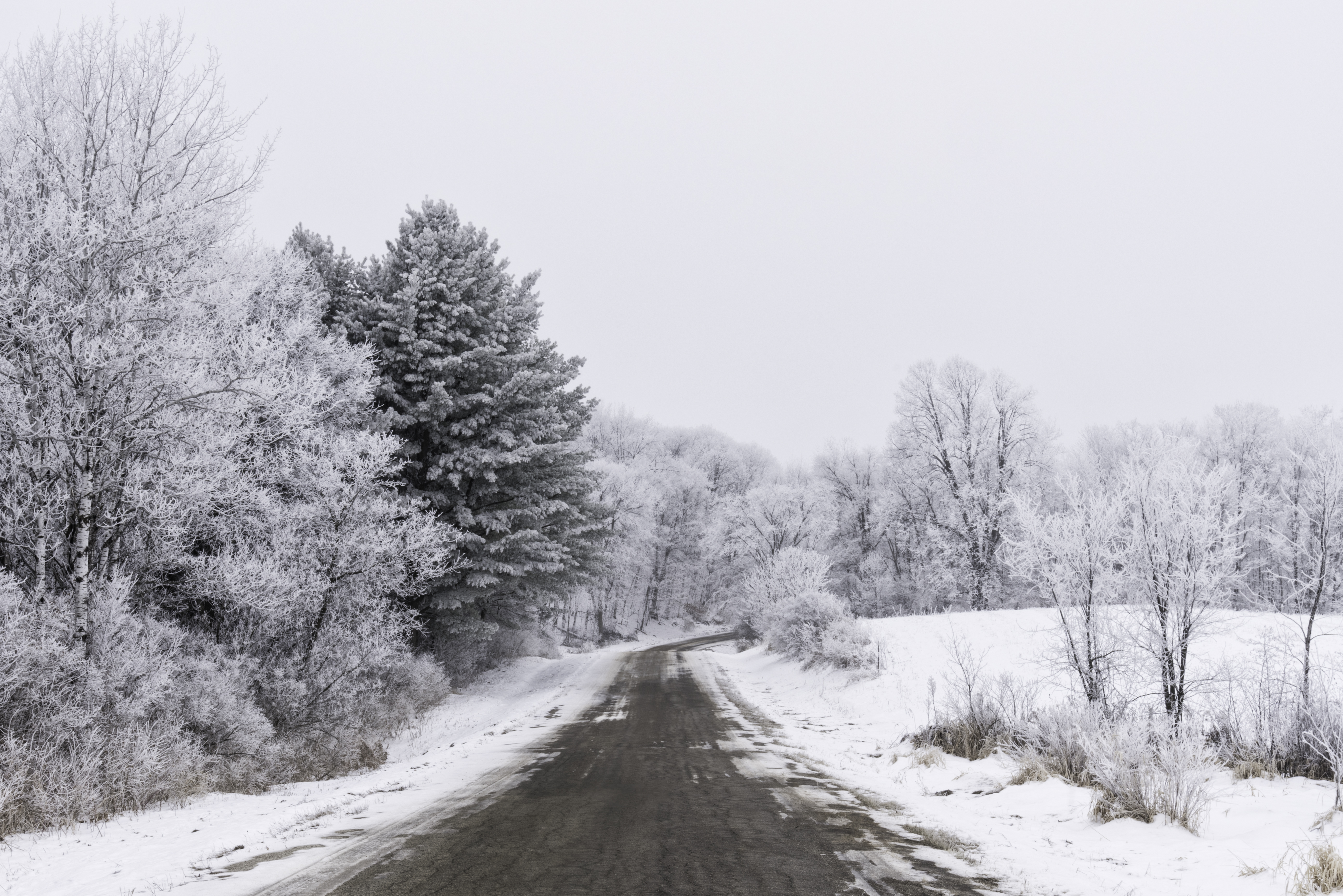 Download mobile wallpaper Snow, Road, Winter, Trees, Landscape, Nature for free.