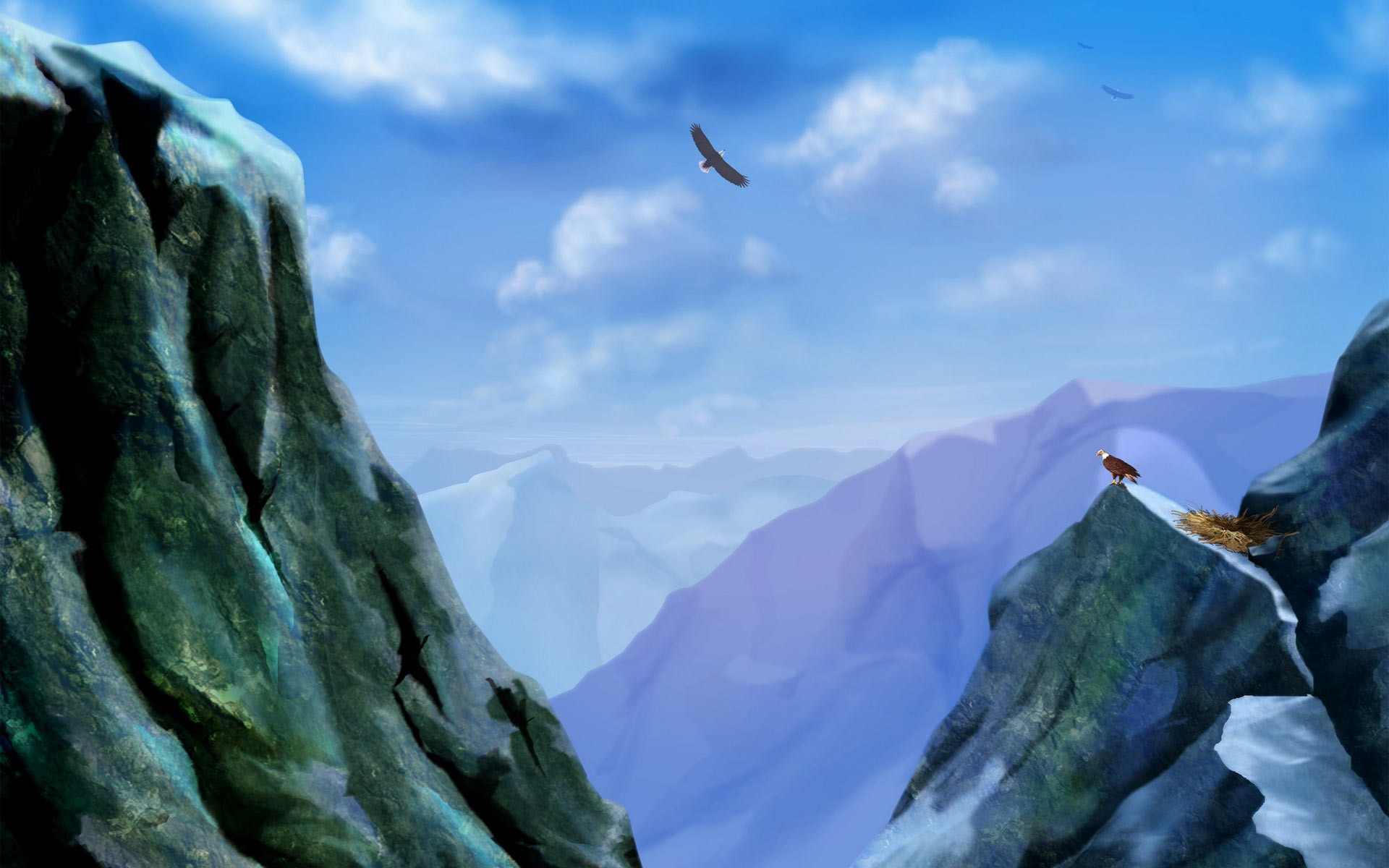 Free download wallpaper Landscape, Nature, Mountain, Bird, Eagle, Artistic on your PC desktop