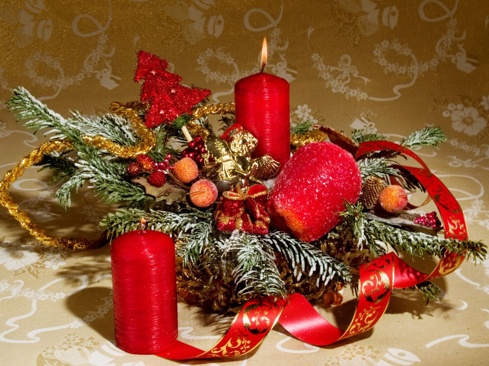 holidays, new year, decorations, candles, christmas, christmas tree Full HD