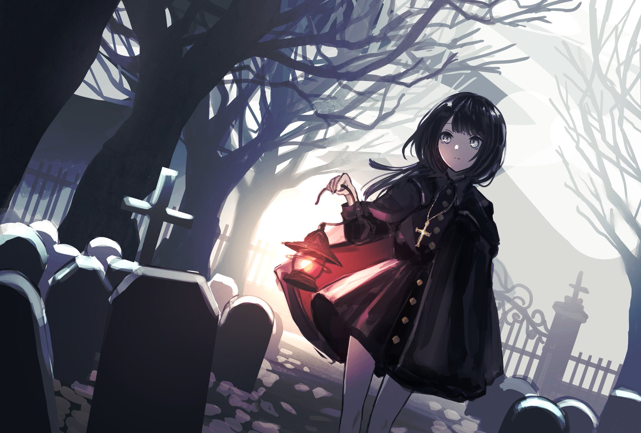 Download mobile wallpaper Anime, Girl, Cemetery for free.