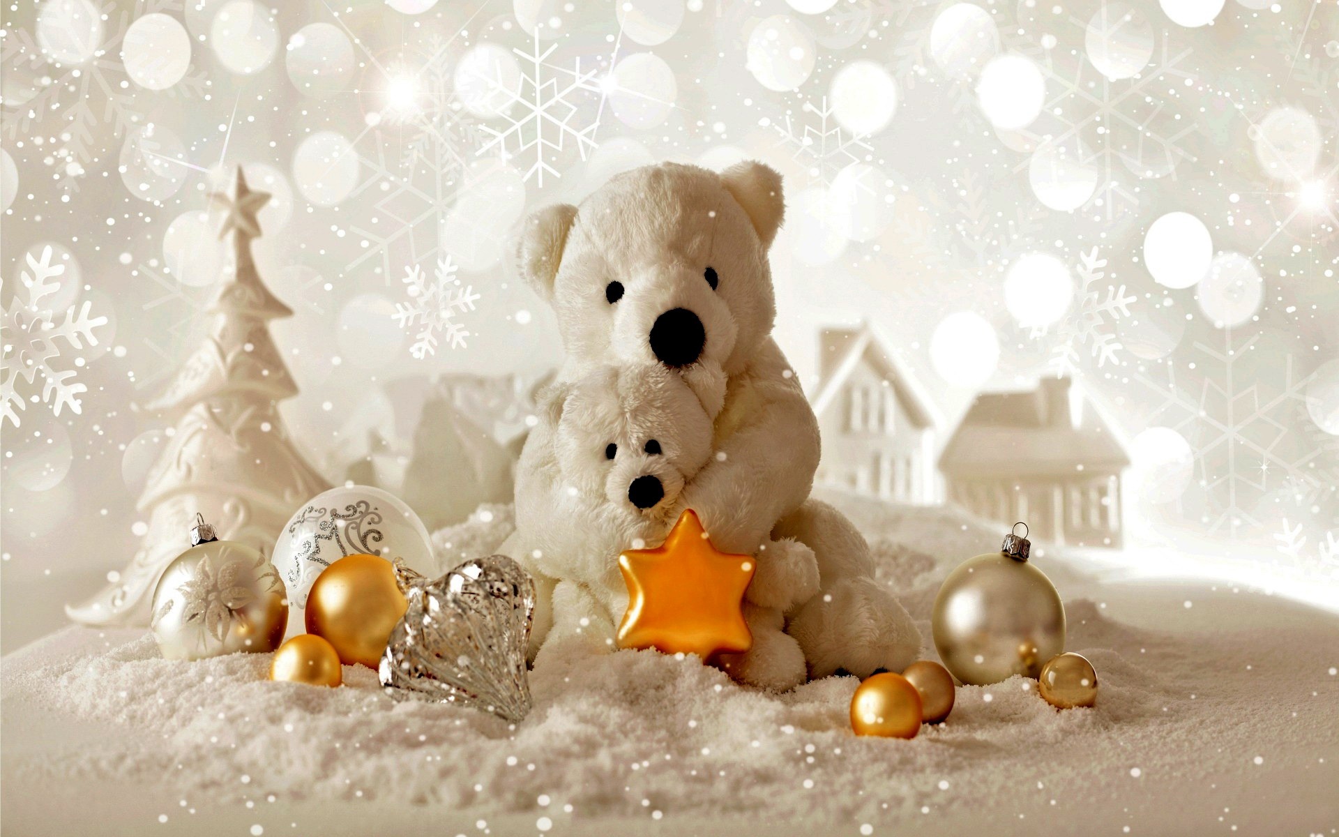 Handy-Wallpaper Teddybär, Weihnachtsschmuck, Bokeh, Menschengemacht, Kuscheltier kostenlos herunterladen.