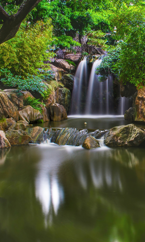 Download mobile wallpaper Waterfalls, Waterfall, Forest, Park, Earth, Stairs for free.
