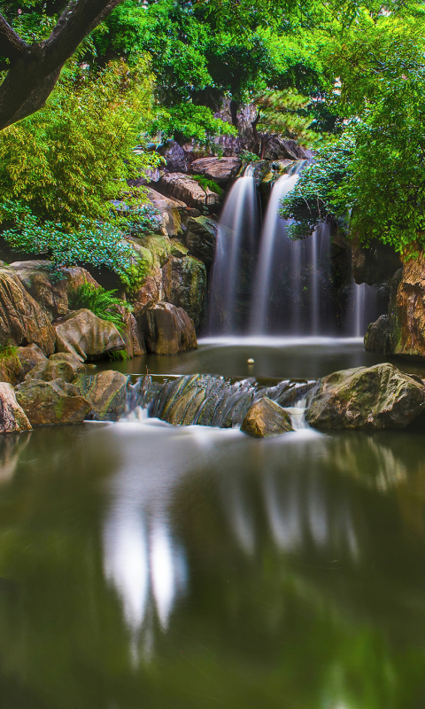 Handy-Wallpaper Wasserfälle, Wasserfall, Wald, Park, Erde, Treppe, Erde/natur kostenlos herunterladen.