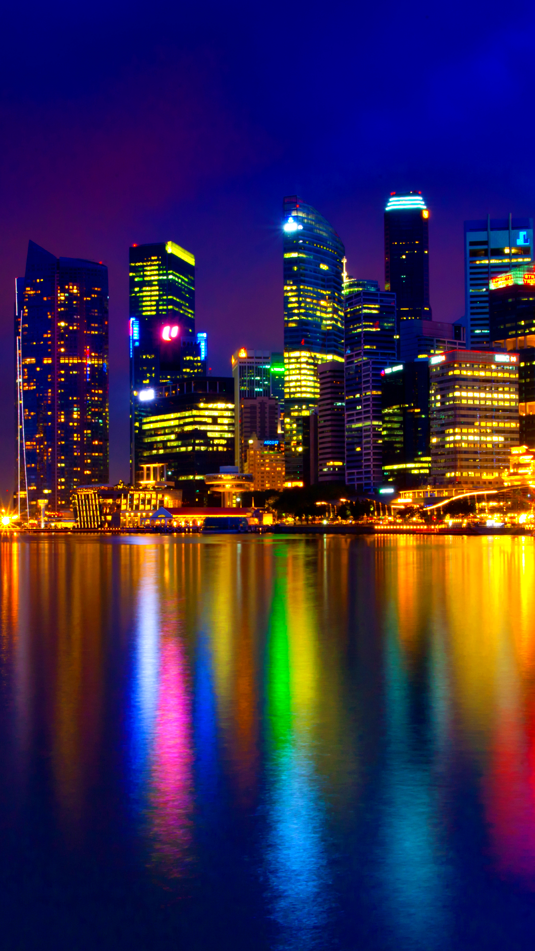 Скачати мобільні шпалери Міста, Ніч, Місто, Світло, Сінгапур, Створено Людиною, Рефлексія безкоштовно.