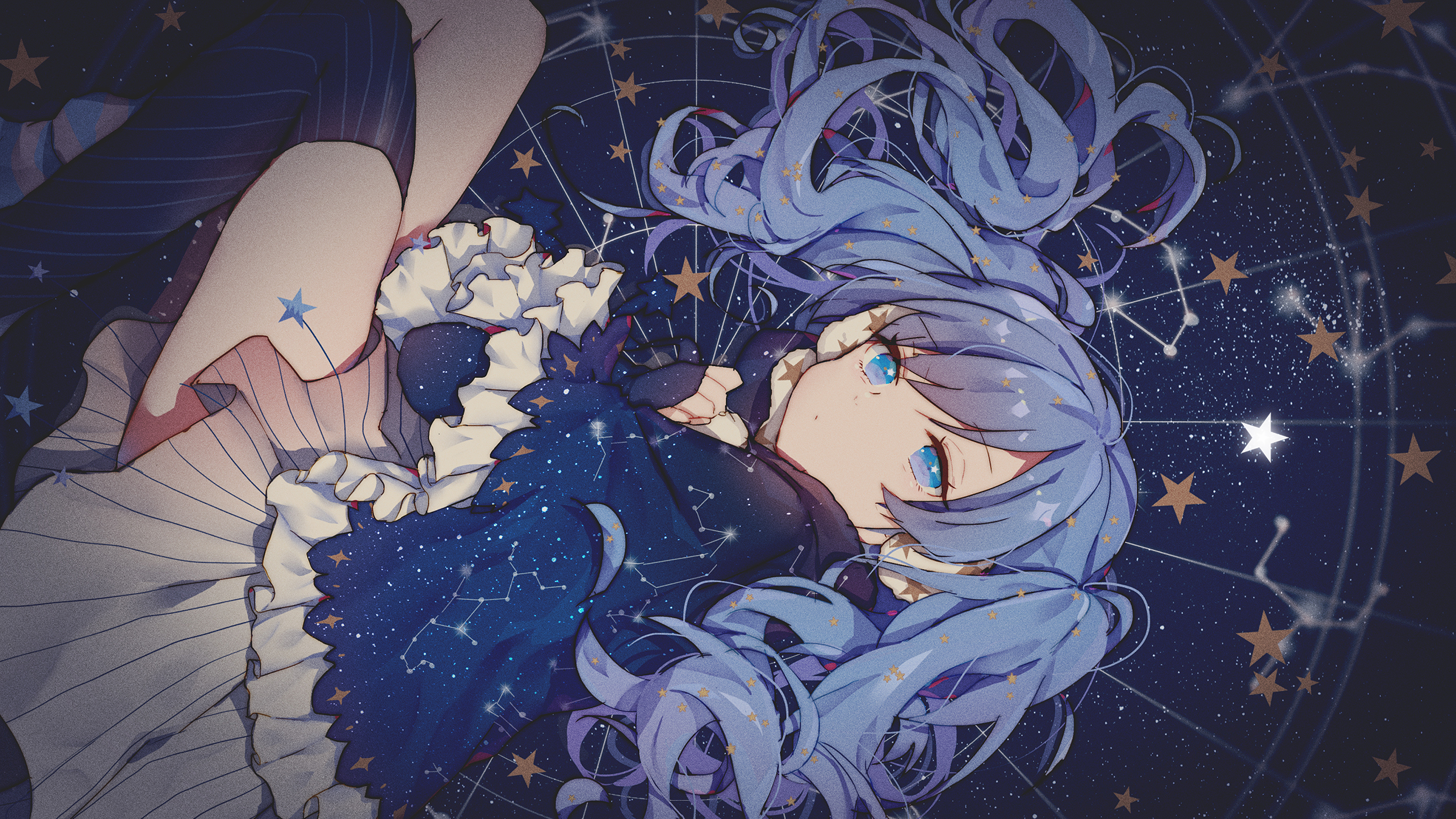 Download mobile wallpaper Anime, Stars, Dress, Blue Eyes, Original, Blue Hair, Hatsune Miku, Long Hair for free.