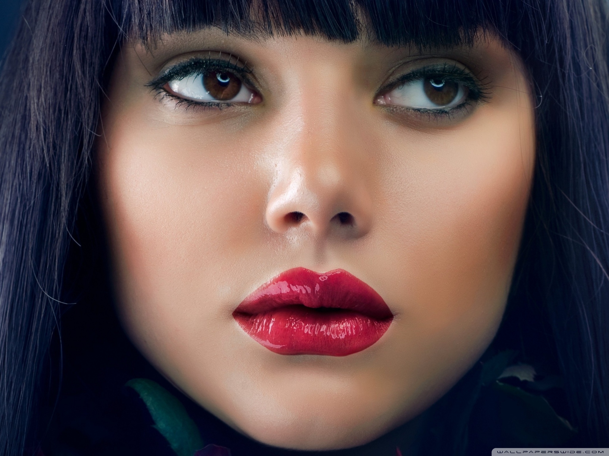 Free download wallpaper Face, Model, Women, Black Hair, Lipstick on your PC desktop