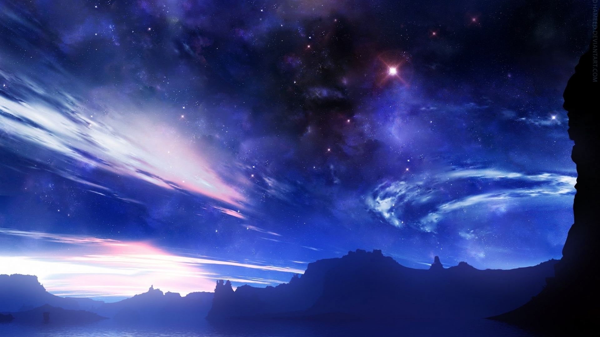 Laden Sie das Landschaft, Sky, Mountains, Übernachtung, Sterne-Bild kostenlos auf Ihren PC-Desktop herunter