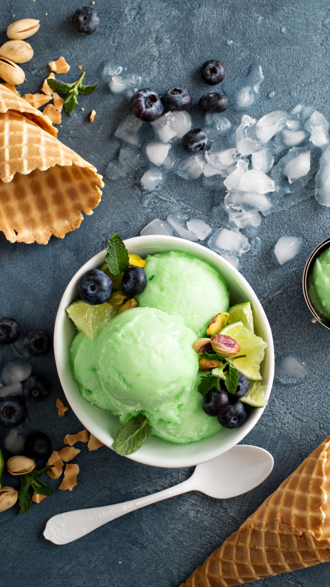 Download mobile wallpaper Food, Blueberry, Ice Cream, Still Life, Waffle Cone for free.