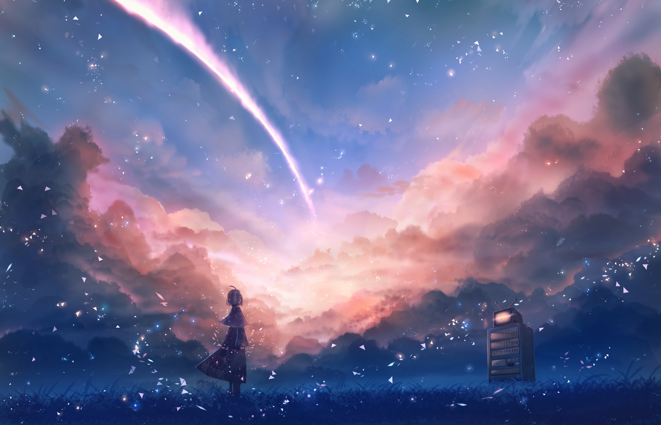 Baixe gratuitamente a imagem Anime, Garota, Nuvem, Estrela Cadente na área de trabalho do seu PC