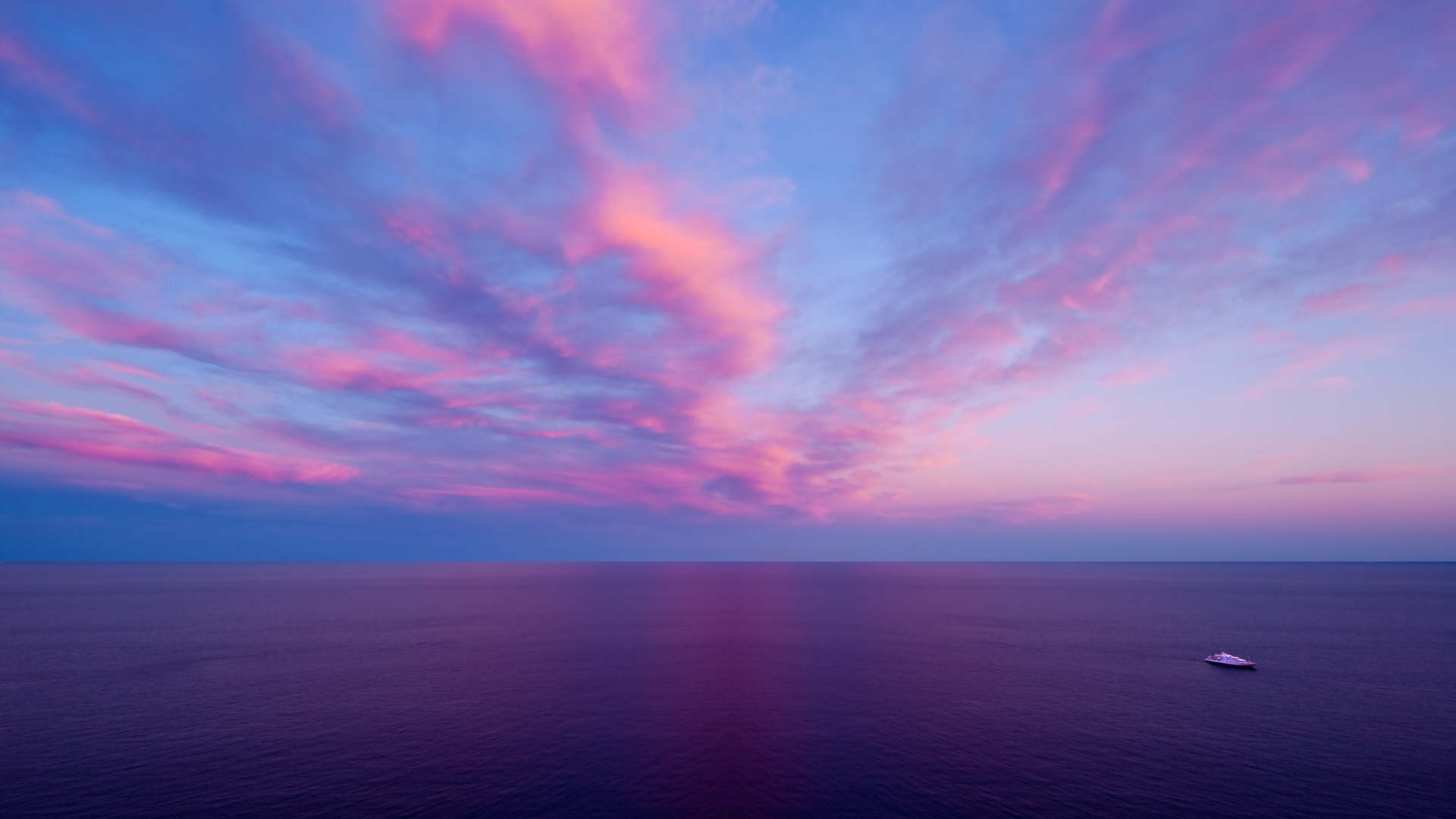 Download mobile wallpaper Sunset, Sky, Sea, Pink, Horizon, Ocean, Earth, Cloud for free.