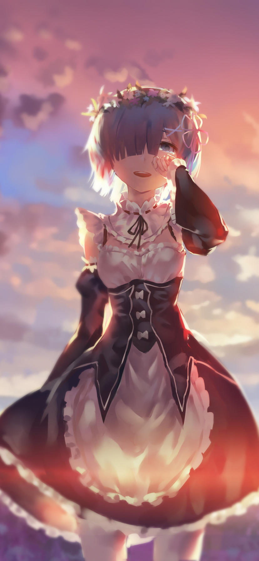 Download mobile wallpaper Anime, Blue Eyes, Tears, Maid, Headband, Blue Hair, Short Hair, Crying, Re:zero Starting Life In Another World, Rem (Re:zero) for free.