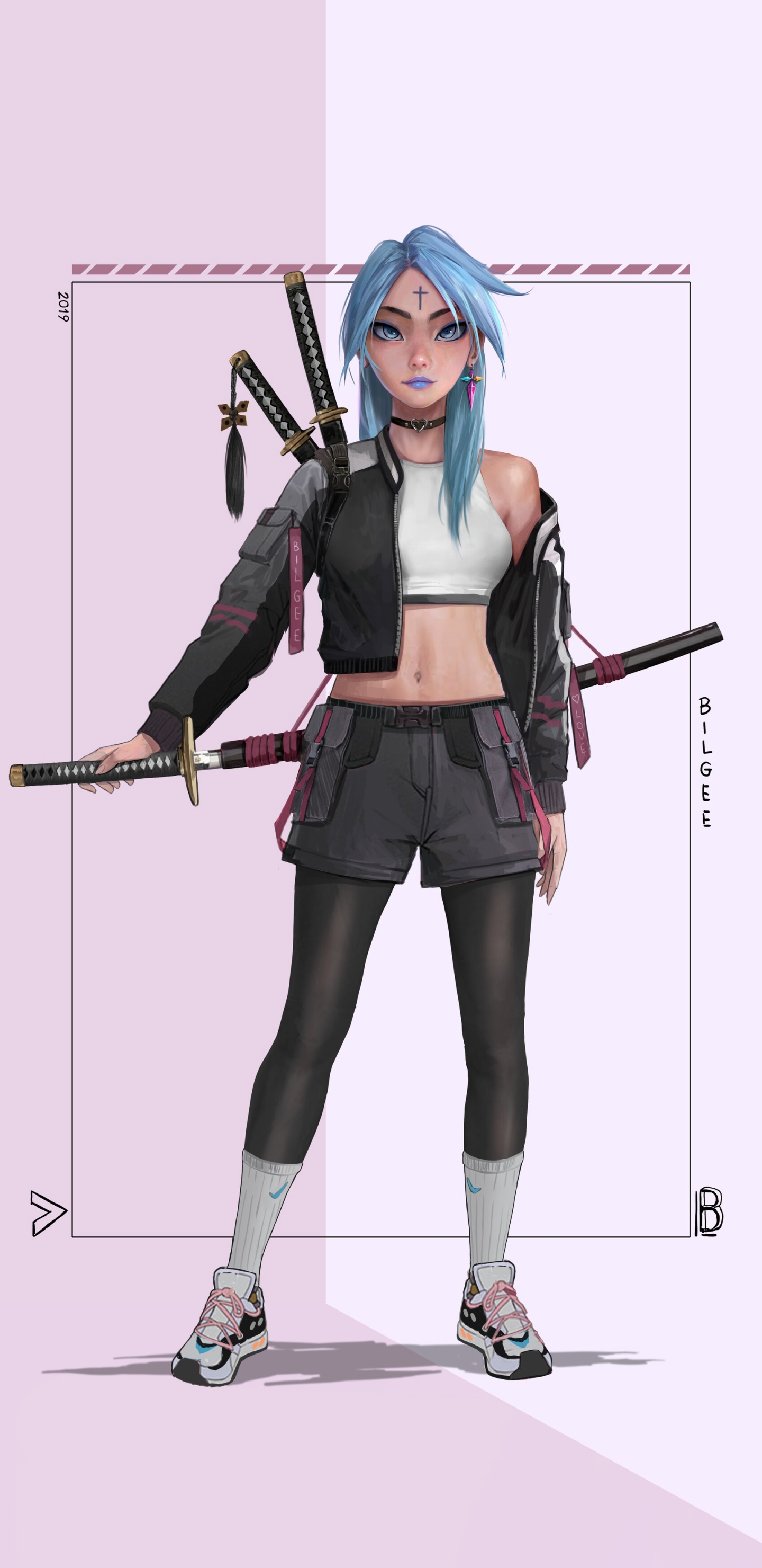 Baixar papel de parede para celular de Fantasia, Samurai, Espada, Cabelo Azul, Katana, Mulher Guerreira gratuito.