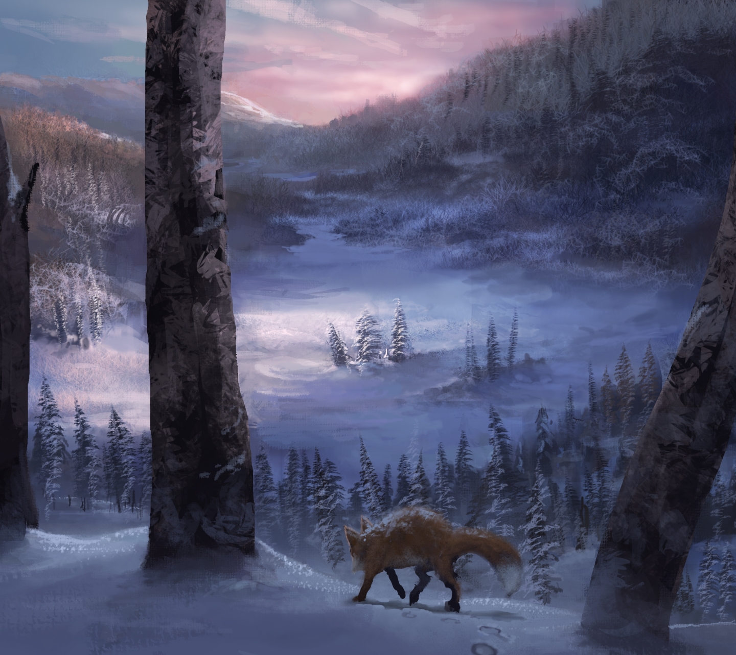 Download mobile wallpaper Winter, Fox, Animal for free.