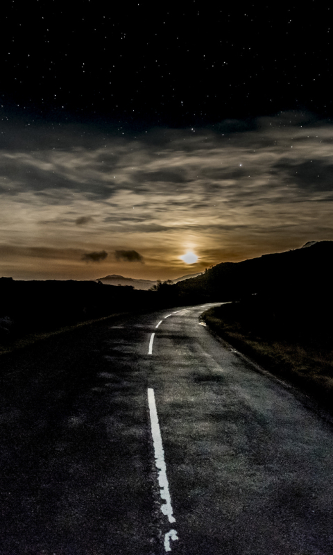 Download mobile wallpaper Sky, Night, Road, Starry Sky, Man Made for free.