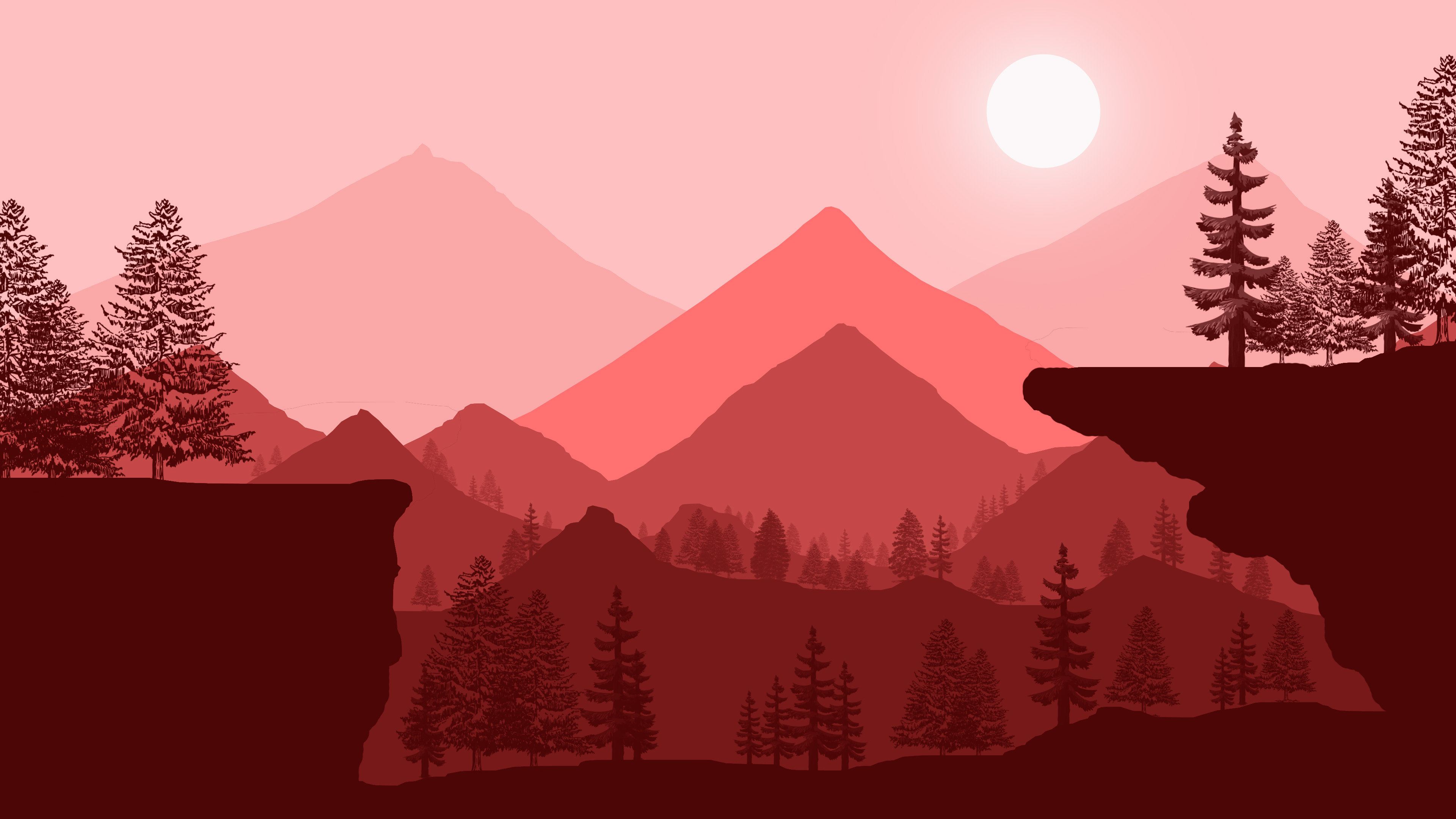 Скачать картинку Гора, Красный, Дерево, Художественные в телефон бесплатно.