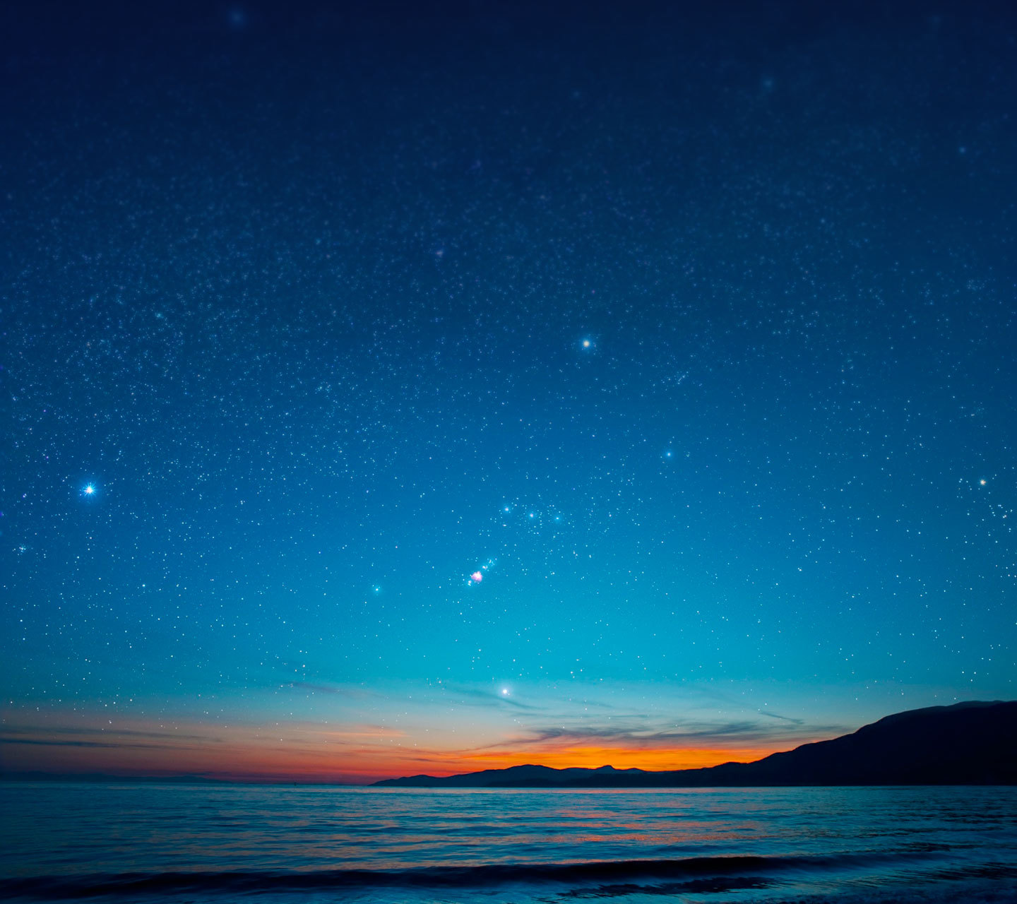 Download mobile wallpaper Sunset, Stars, Sky, Landscape, Sea for free.