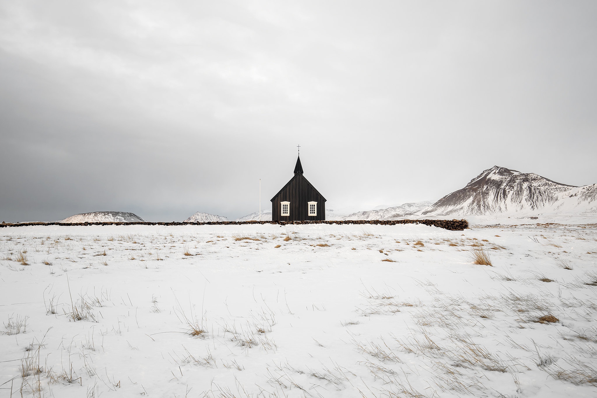 Download mobile wallpaper Winter, Snow, Iceland, Church, Churches, Religious for free.