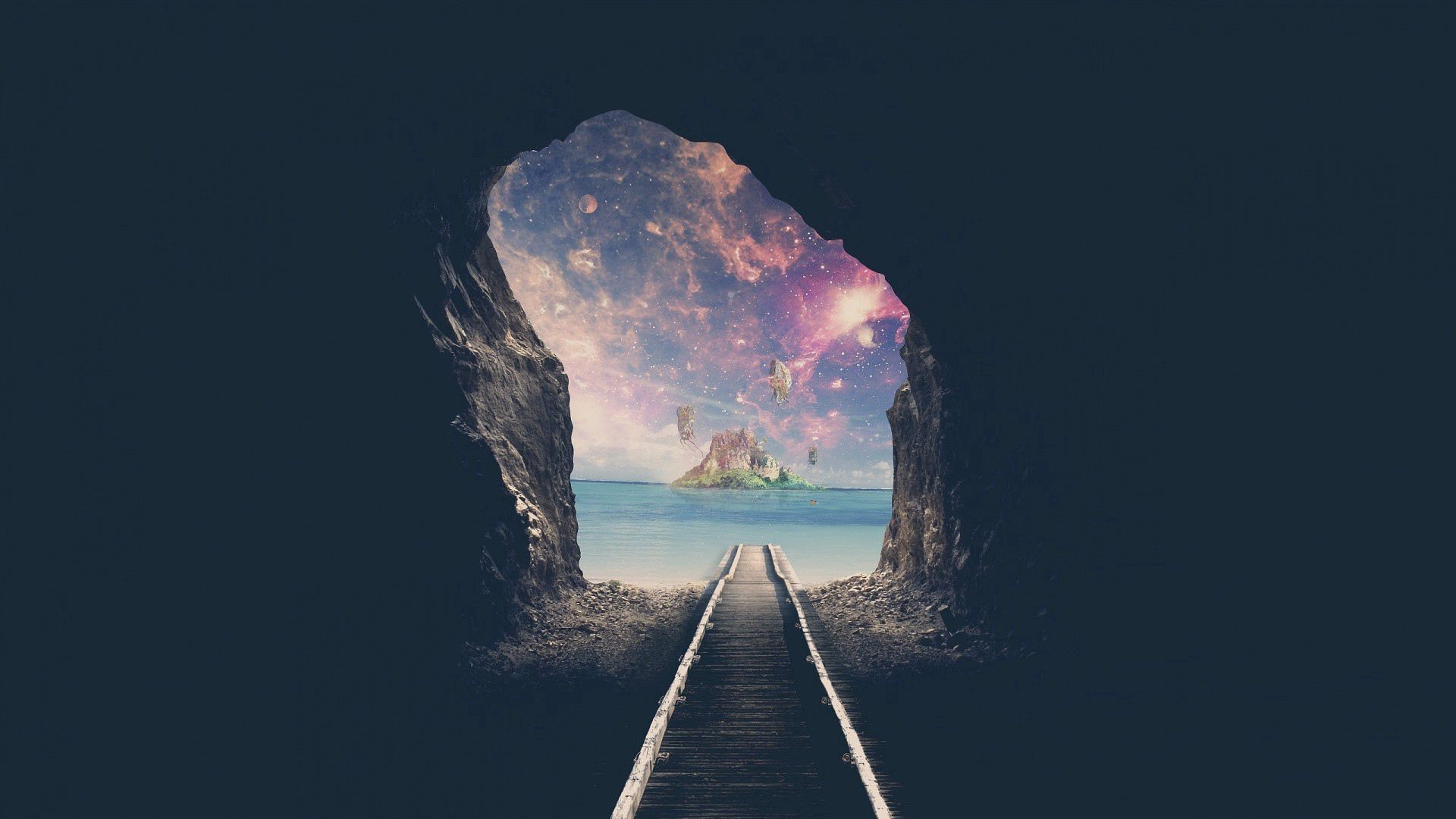 Mobile wallpaper tunnel, universe, cave, road, miscellanea, miscellaneous