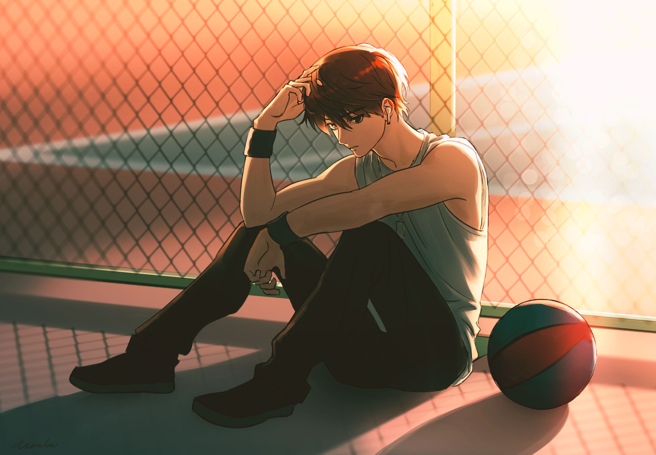 Download mobile wallpaper Anime, Sunset, Ball, Boy for free.