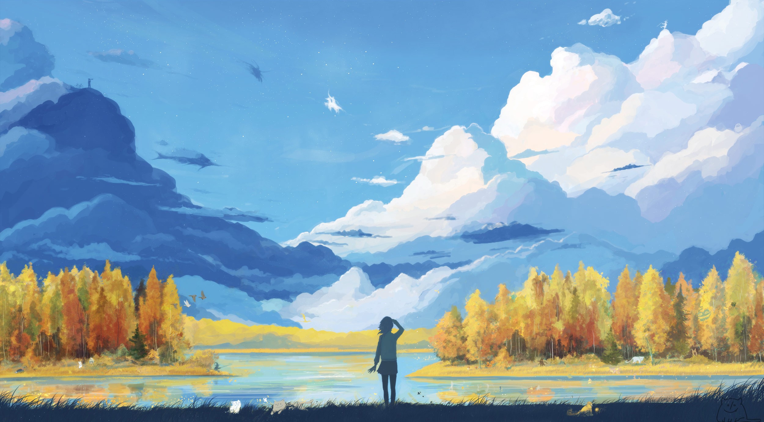 Free download wallpaper Landscape, Nature, Sky, Mountain, Lake, Painting, Artistic, Cloud on your PC desktop