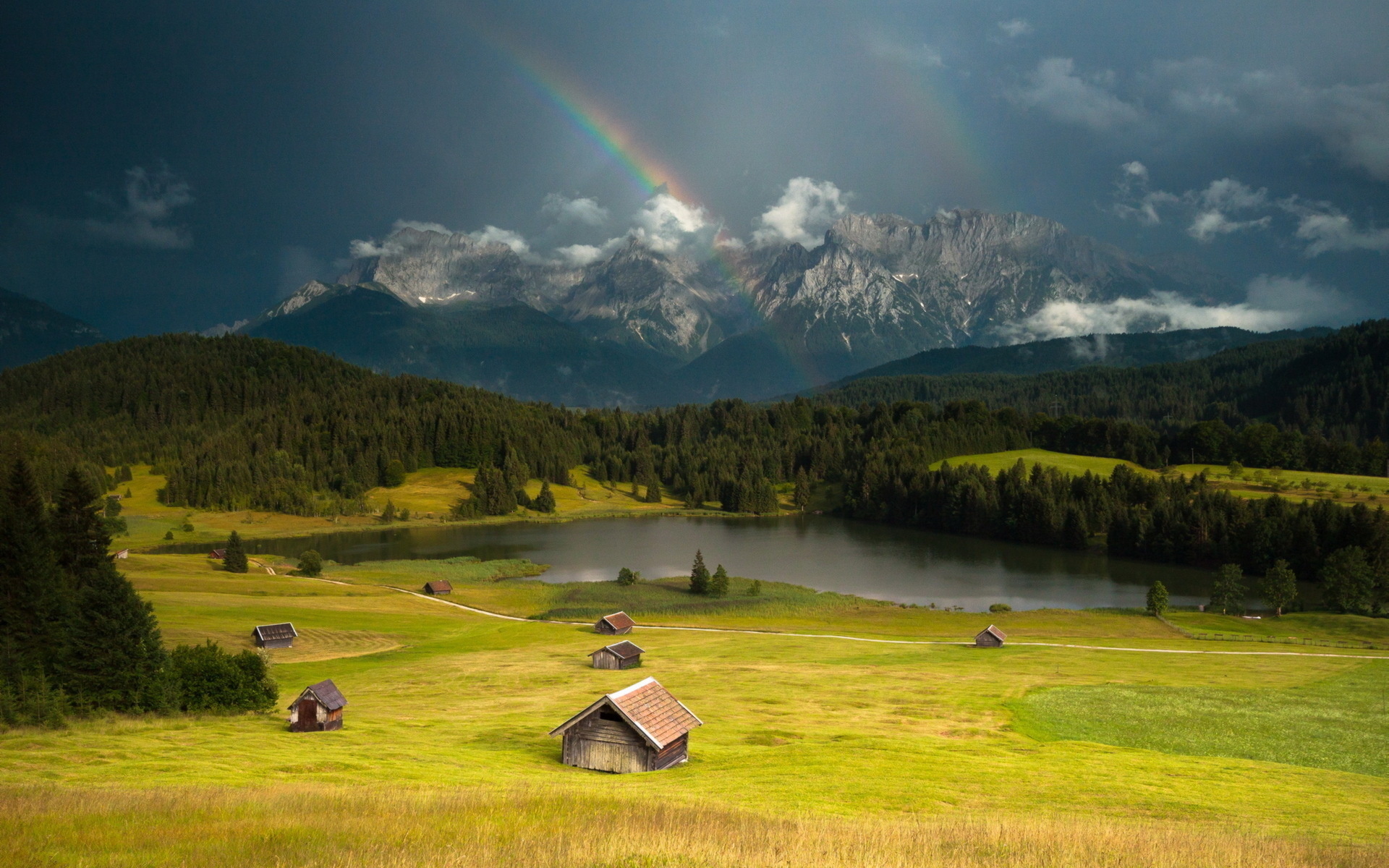 Laden Sie das Landschaft, Mountains, Regenbogen-Bild kostenlos auf Ihren PC-Desktop herunter