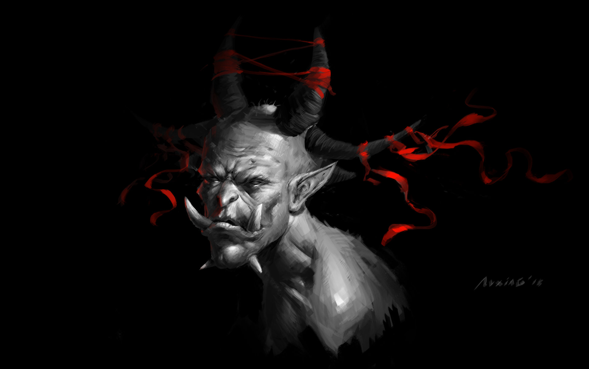 Download mobile wallpaper Dark, Creature, Horns, Pointed Ears for free.