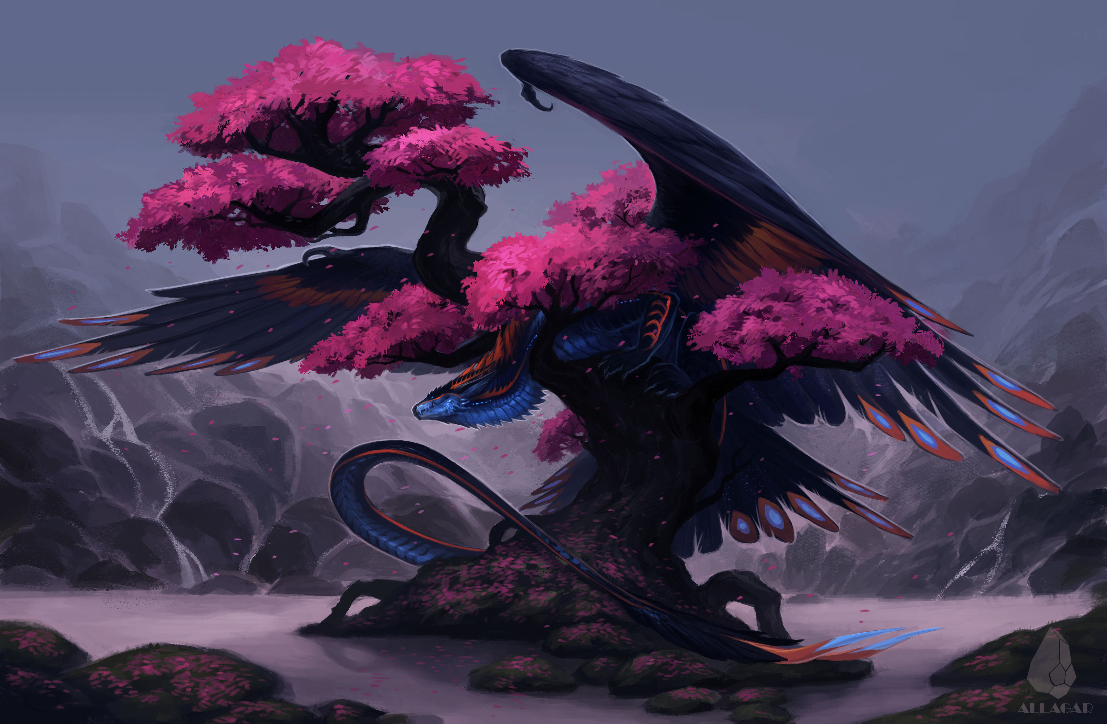 Free download wallpaper Fantasy, Tree, Dragon on your PC desktop