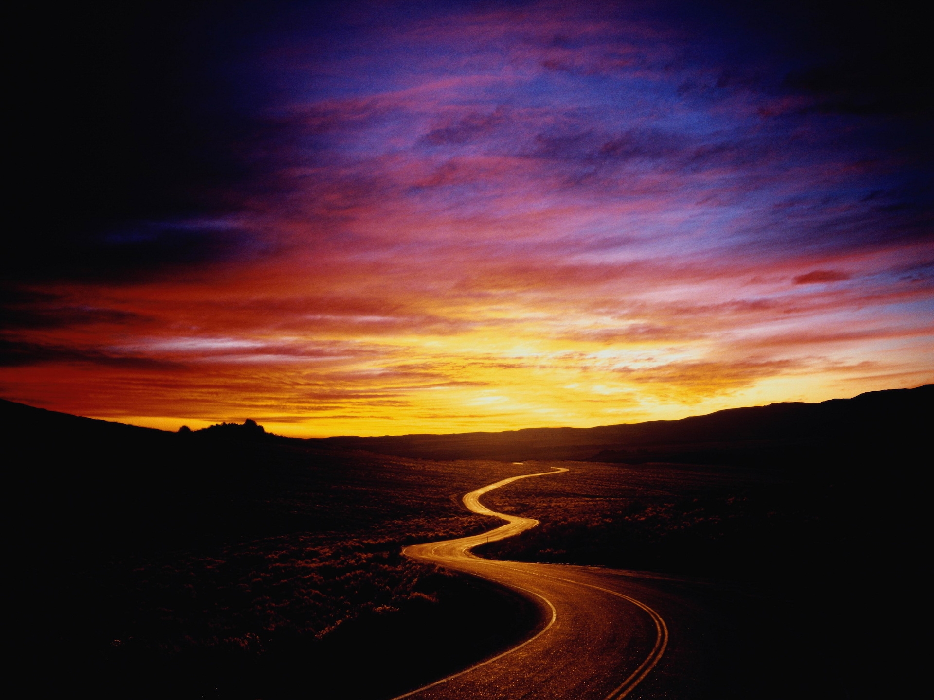 nature, sunset, sun, orange, road, path, trail, bends, way