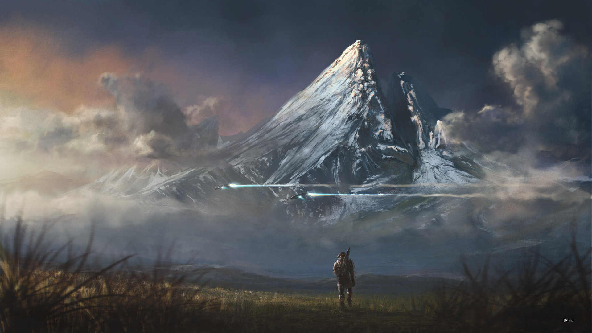 Free download wallpaper Landscape, Halo, Mountain, Sci Fi, Video Game, Halo: Reach, Master Chief on your PC desktop