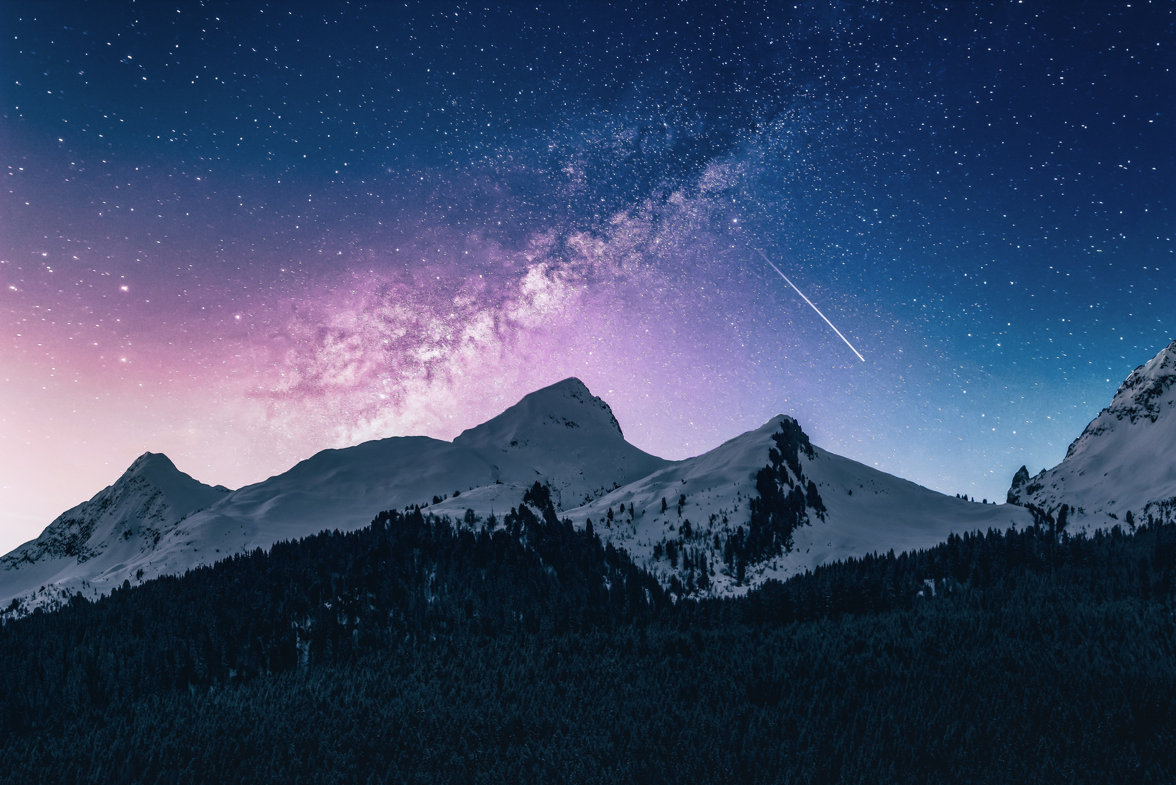 Download mobile wallpaper Stars, Night, Snow, Mountain, Earth for free.