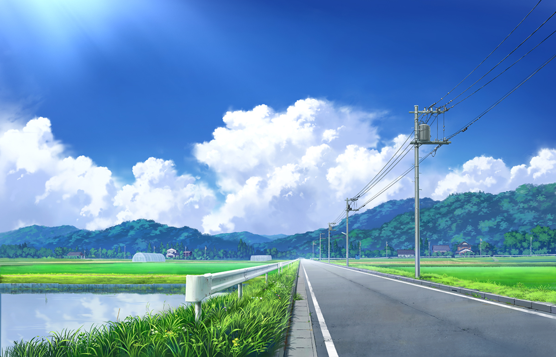 Laden Sie das Landschaft, Straße, Animes-Bild kostenlos auf Ihren PC-Desktop herunter