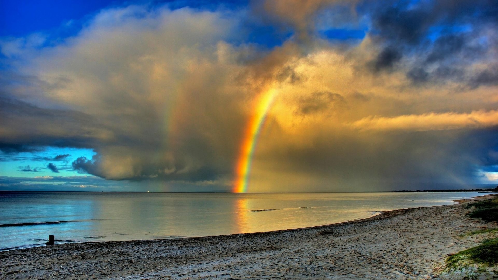 Laden Sie das Strand, Regenbogen, Horizont, Ozean, Meer, Erde/natur-Bild kostenlos auf Ihren PC-Desktop herunter