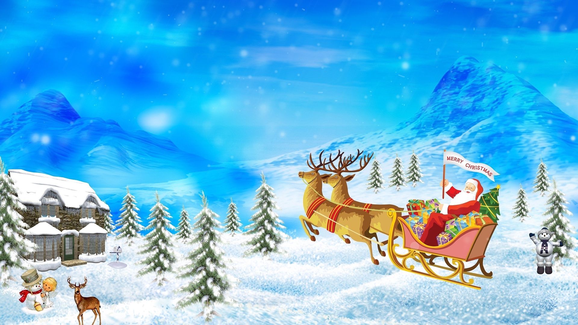 Free download wallpaper New Year, Santa Claus, Deers, Christmas, Presents, Gifts, Holidays on your PC desktop