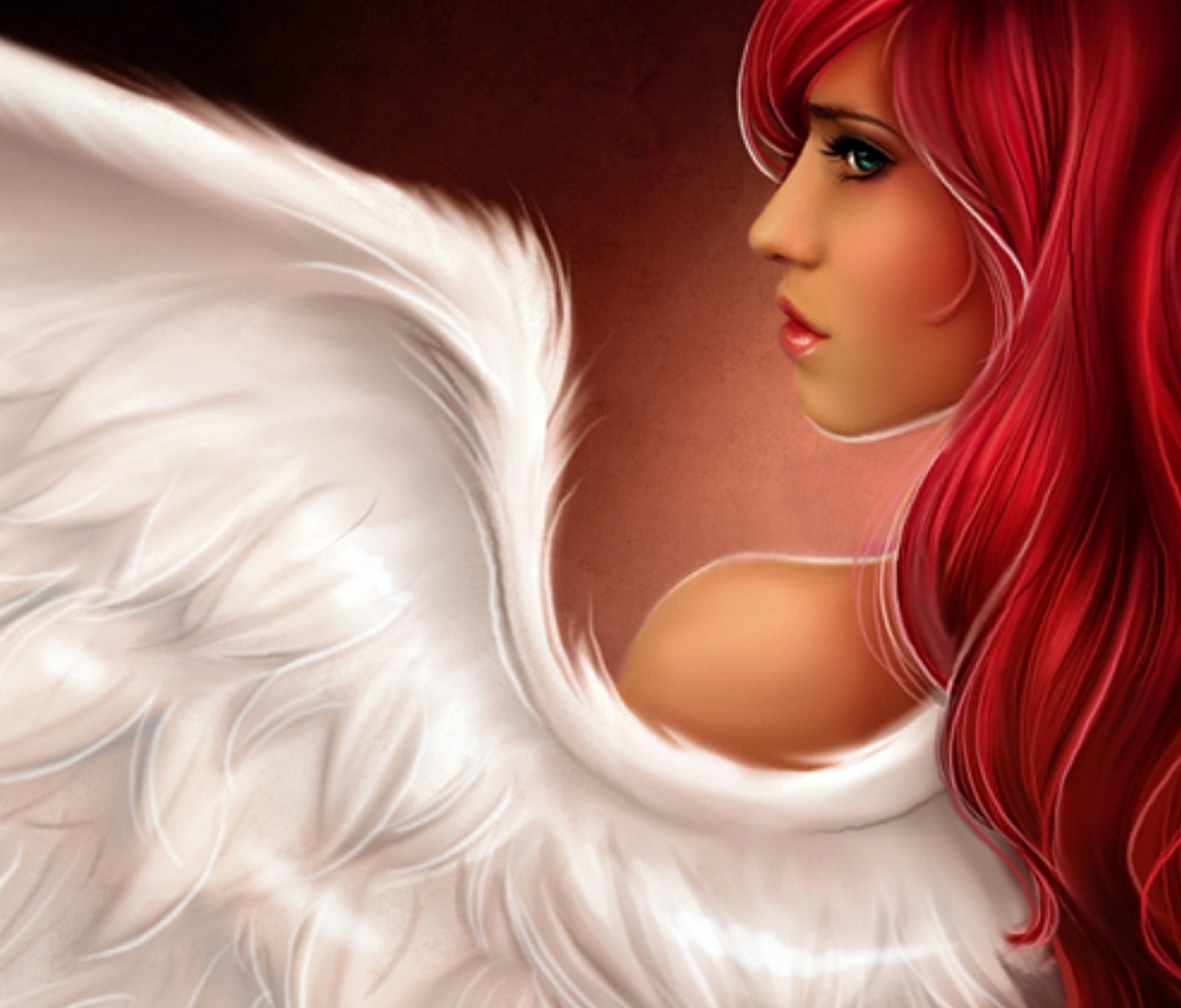 Download mobile wallpaper Fantasy, Wings, Angel, Long Hair, Red Hair for free.