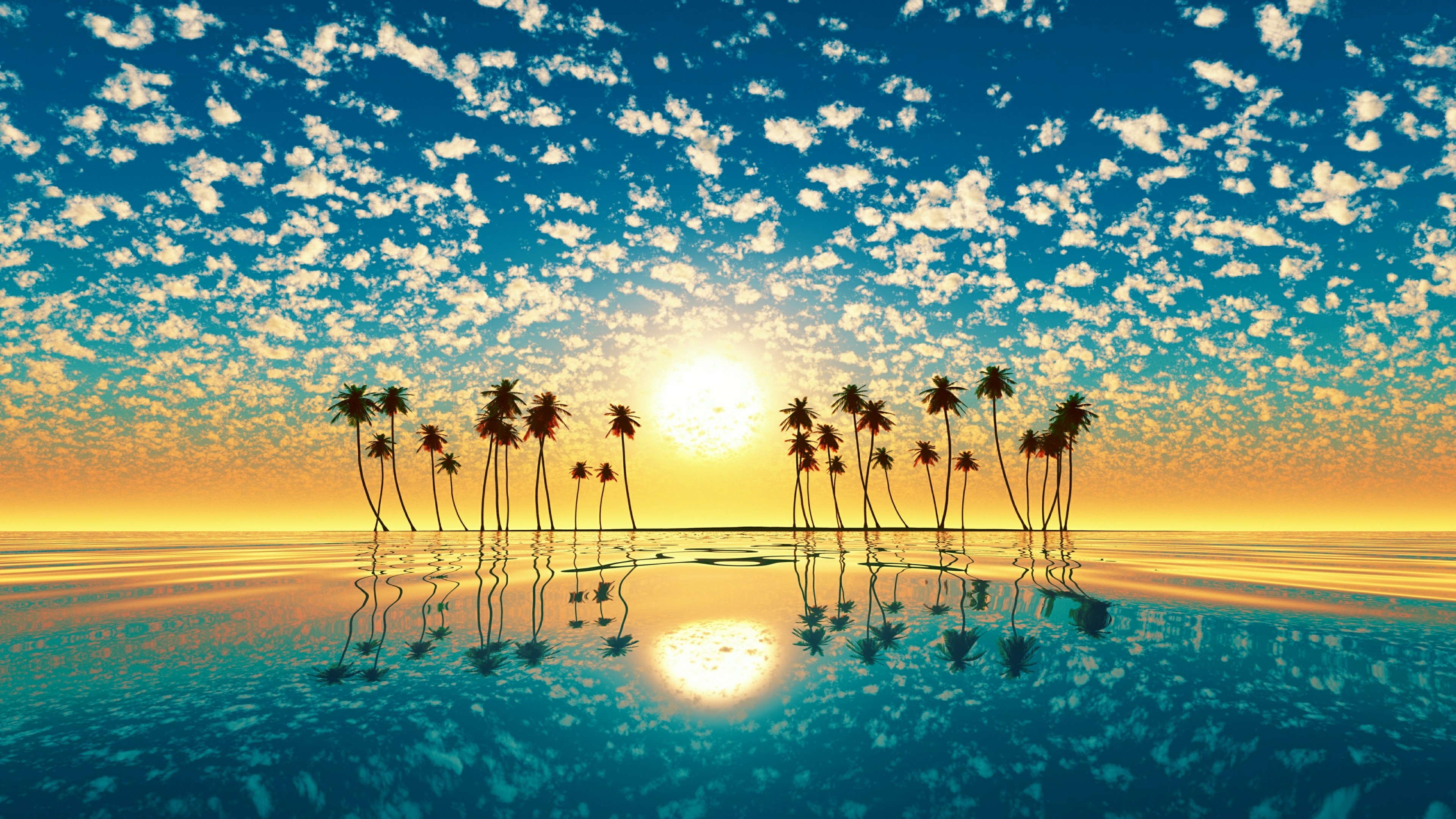Free download wallpaper Sunset, Sun, Horizon, Reflection, Earth, Tropical, Palm Tree on your PC desktop