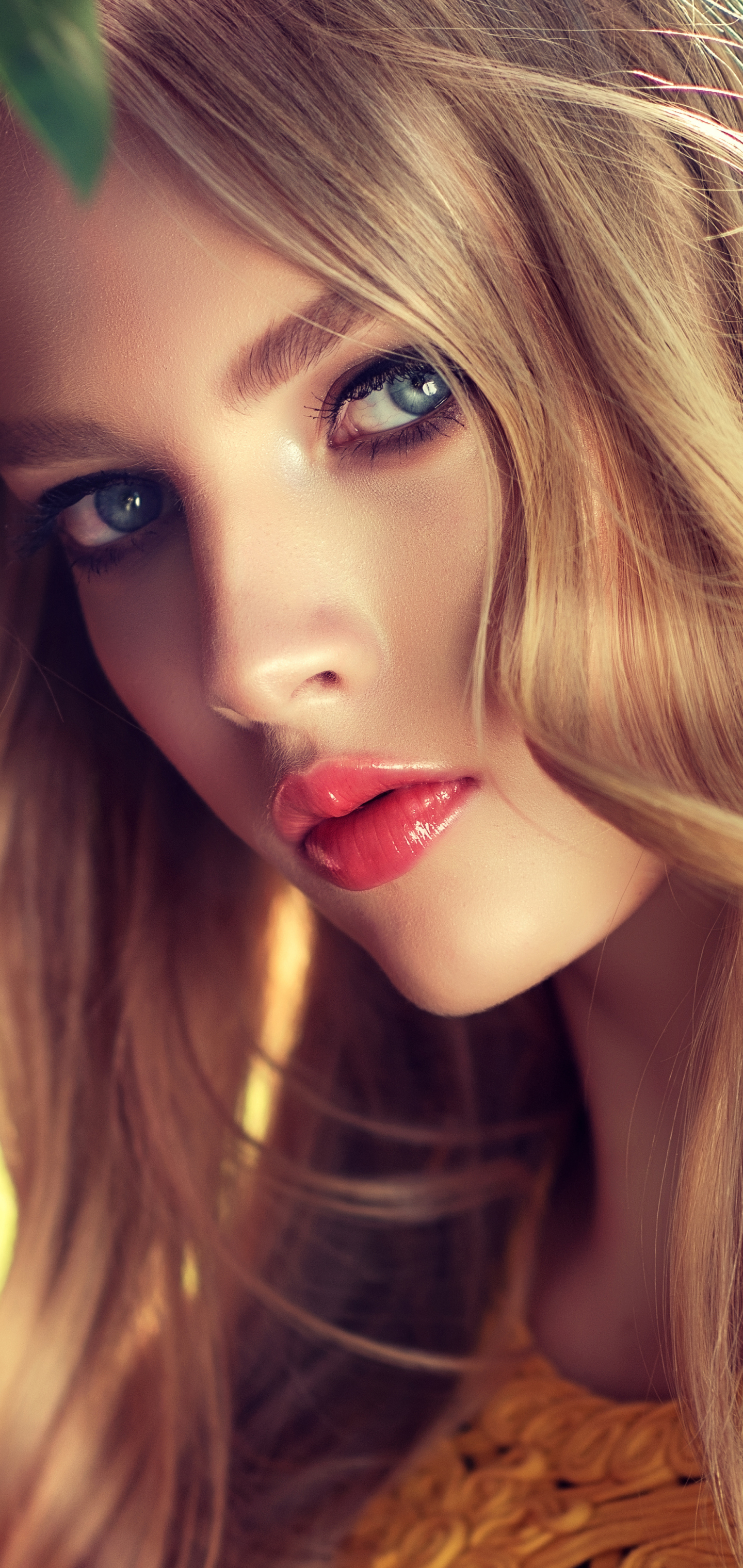 Download mobile wallpaper Blonde, Face, Model, Women, Blue Eyes, Lipstick for free.