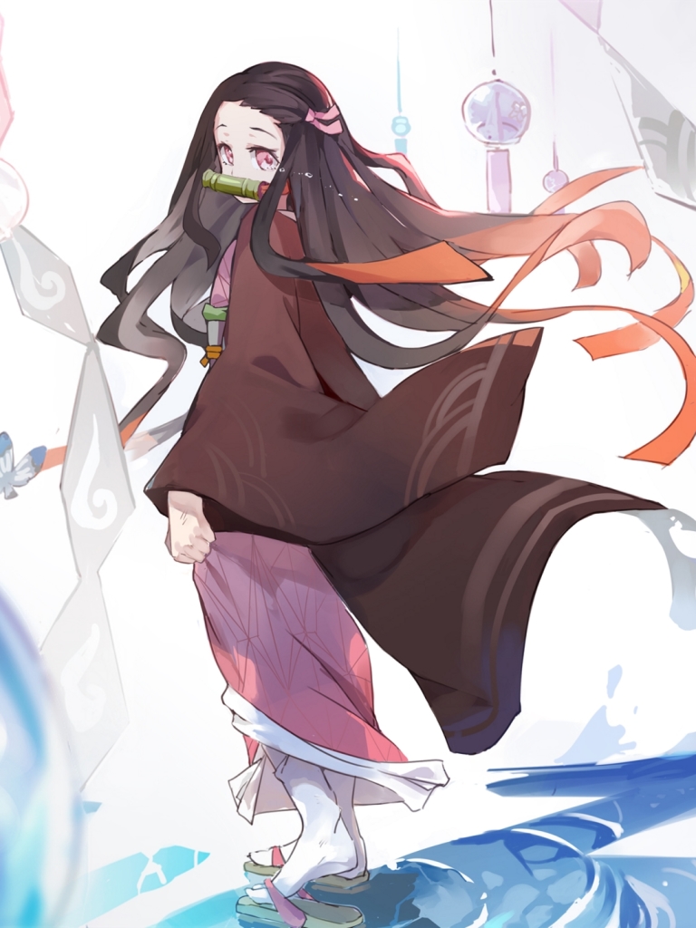 Download mobile wallpaper Anime, Long Hair, Brown Hair, Pink Eyes, Yukata, Nezuko Kamado, Demon Slayer: Kimetsu No Yaiba, Kimetsu No Yaiba for free.