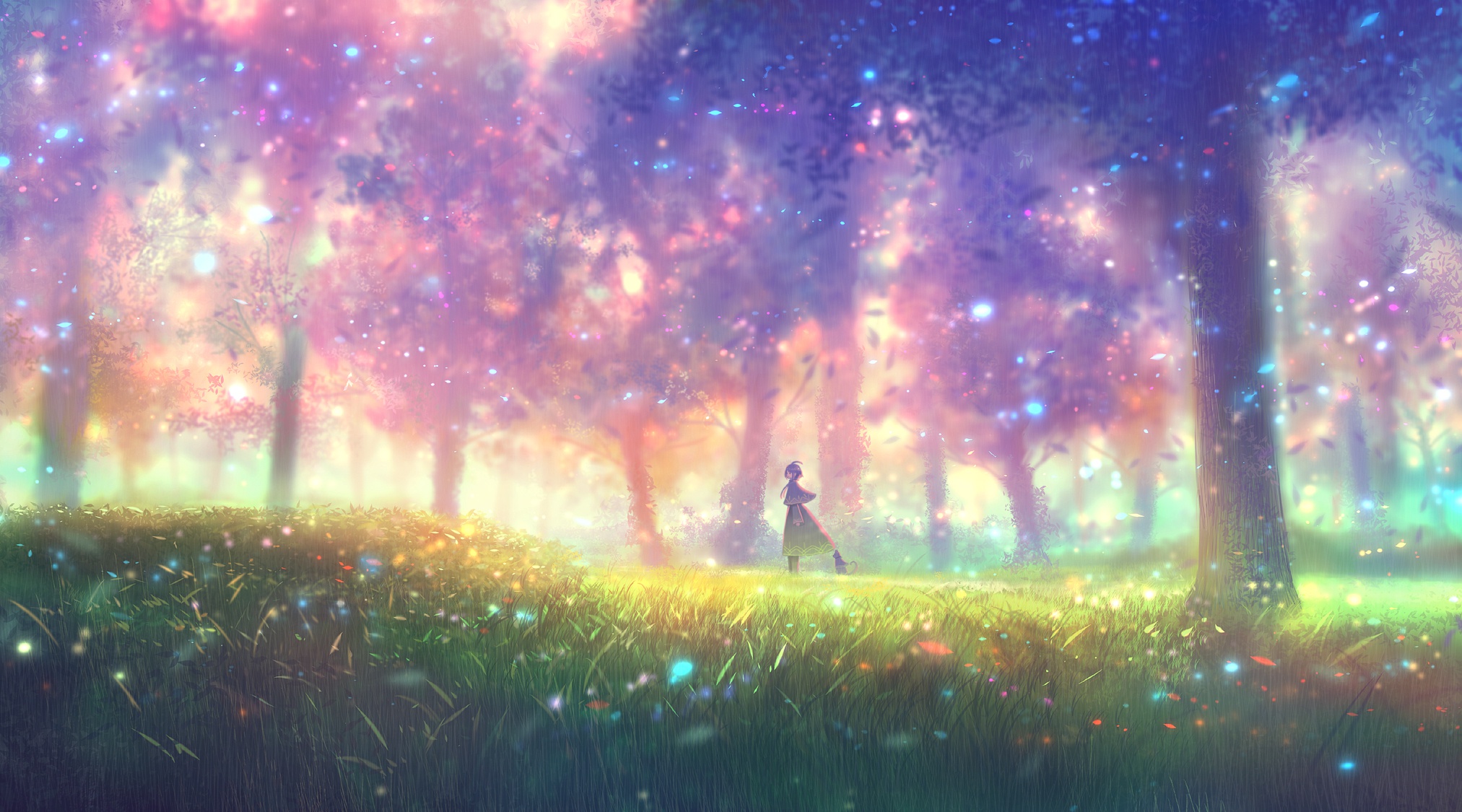 Laden Sie das Natur, Wald, Gras, Animes-Bild kostenlos auf Ihren PC-Desktop herunter