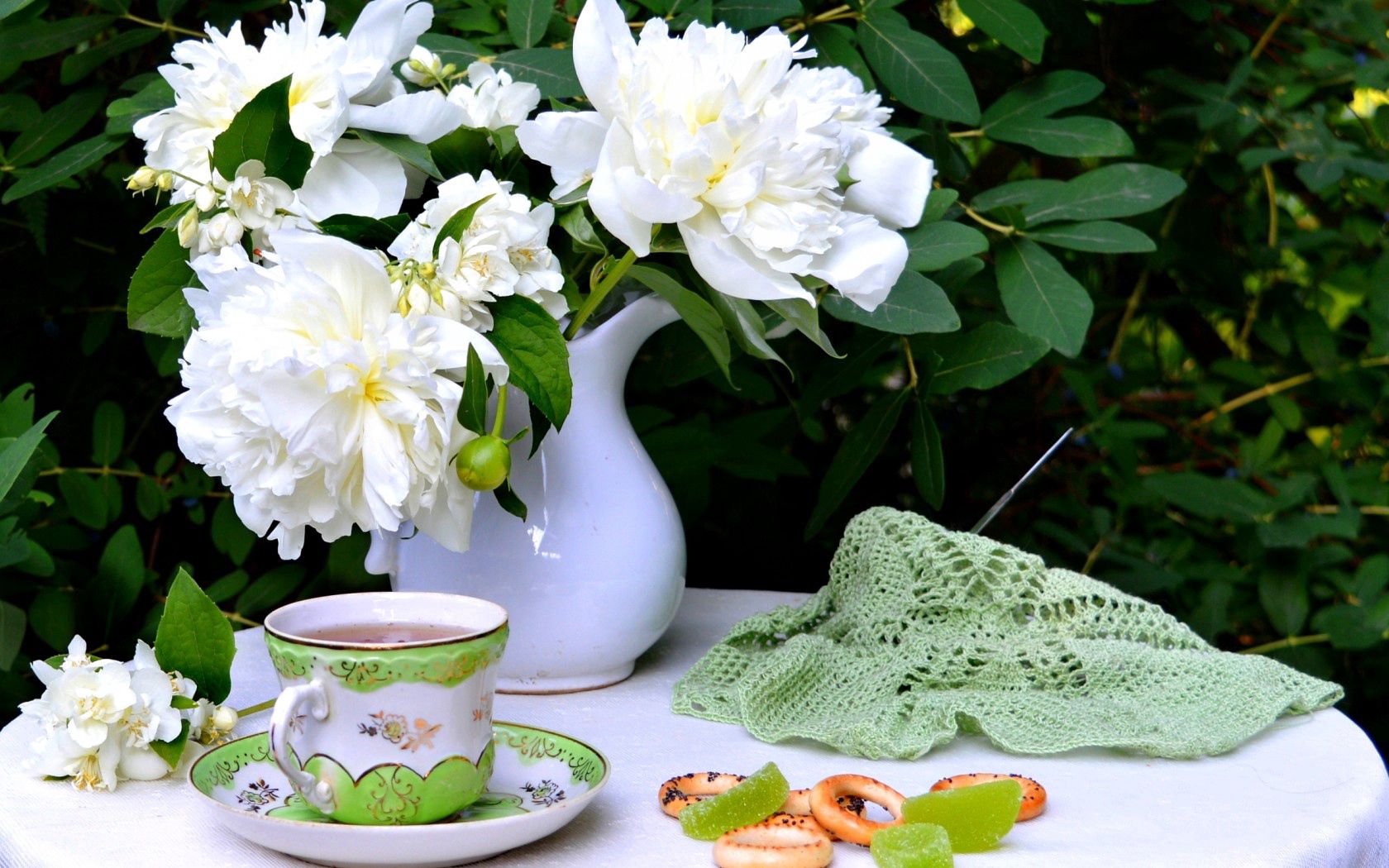 still life, flowers, food, cup, drying Full HD