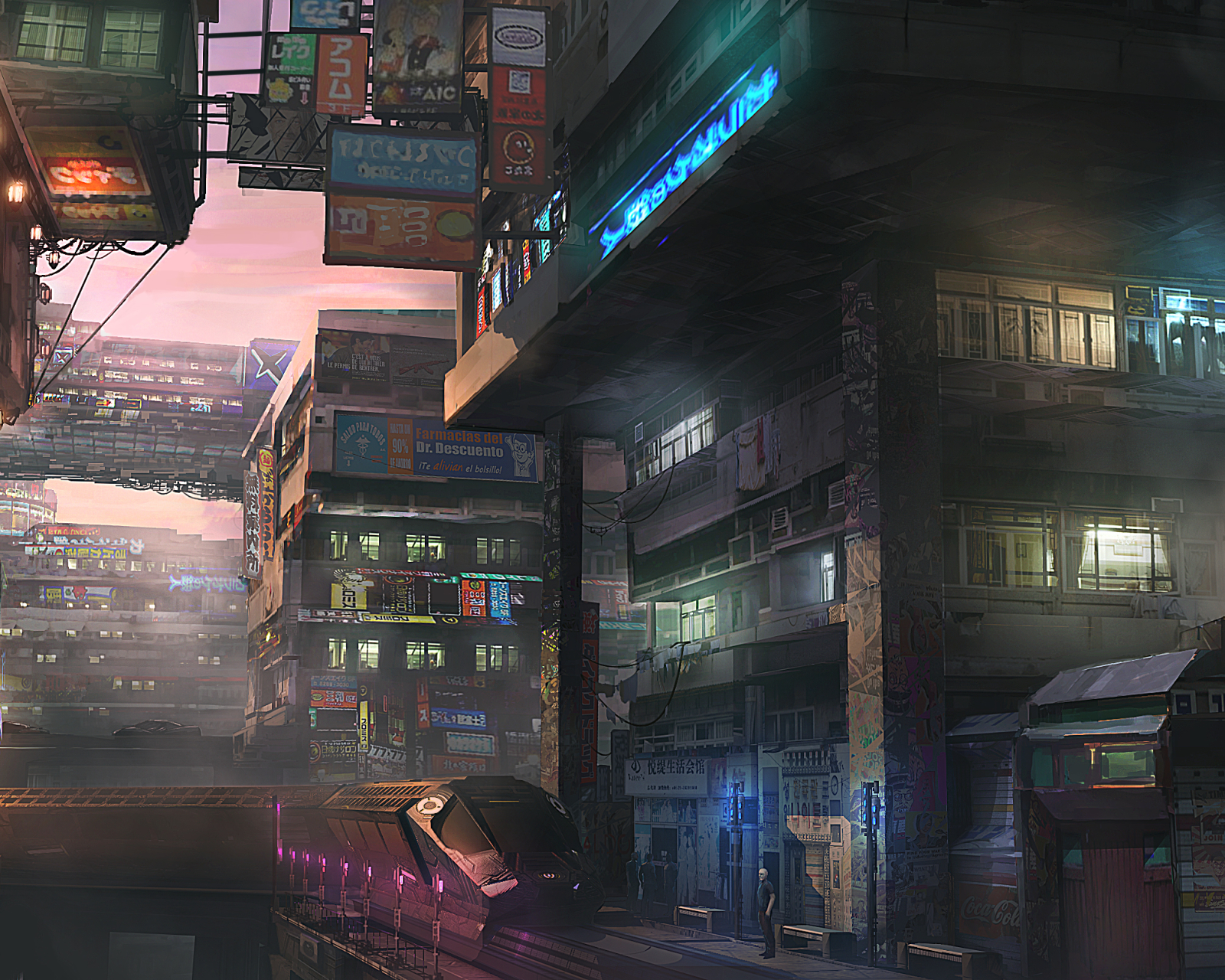 Free download wallpaper City, Building, Cyberpunk, Sci Fi, Train, Futuristic on your PC desktop
