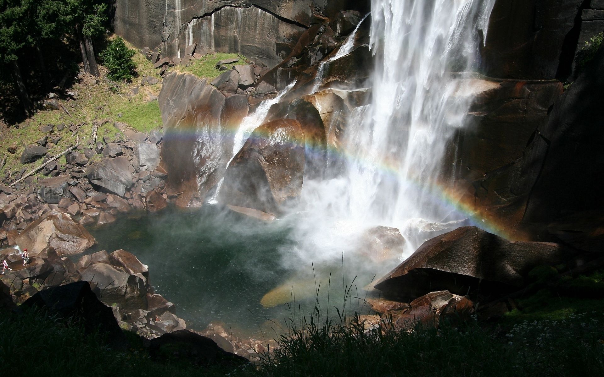 nature, stones, rainbow, shine, light, waterfall, spray, flow, stream, clear, i see