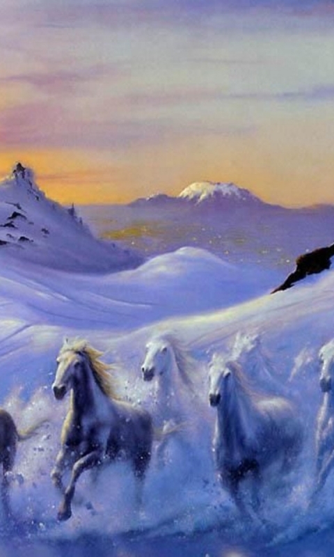 1219739 скачать обои животные, лошадь, лавина, снег, гора - заставки и картинки бесплатно
