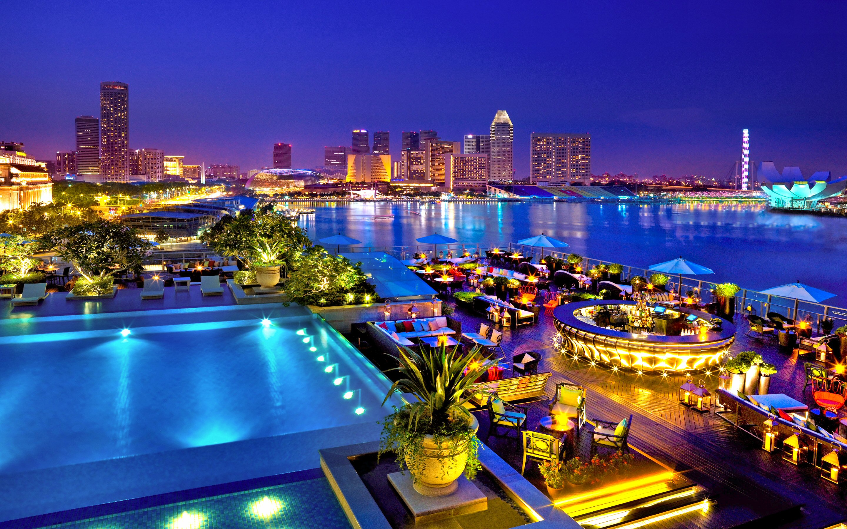 346820 descargar imagen ciudades, vistoso, bahía, hecho por el hombre, singapur, azur, piscina, reflejo, techo: fondos de pantalla y protectores de pantalla gratis