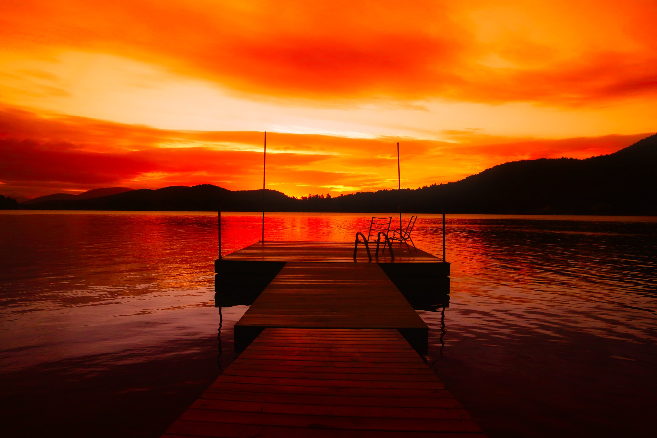 Free download wallpaper Sunset, Lake, Pier, Dusk, Photography, Orange (Color) on your PC desktop