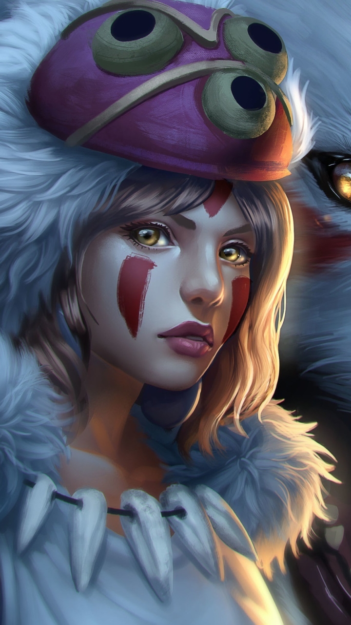 Descarga gratuita de fondo de pantalla para móvil de Ojos Amarillos, Animado, Pelo Castaño, Mujer Guerrera, La Princesa Mononoke.