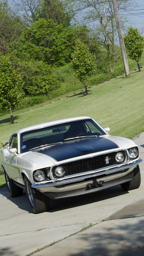 Handy-Wallpaper Auto, Ford, Autos, Ford Mustang, Muscle Car, Fahrzeuge, Ford Mustang Chef, Weißes Auto, Ford Mustang Boss 429, 1969 Ford Mustang Boss kostenlos herunterladen.