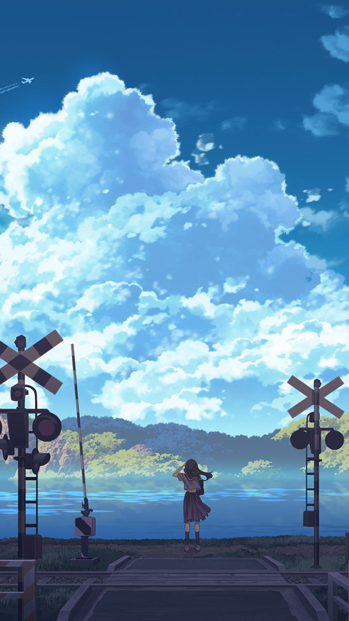 Download mobile wallpaper Anime, Cloud, Railroad, Scenery for free.